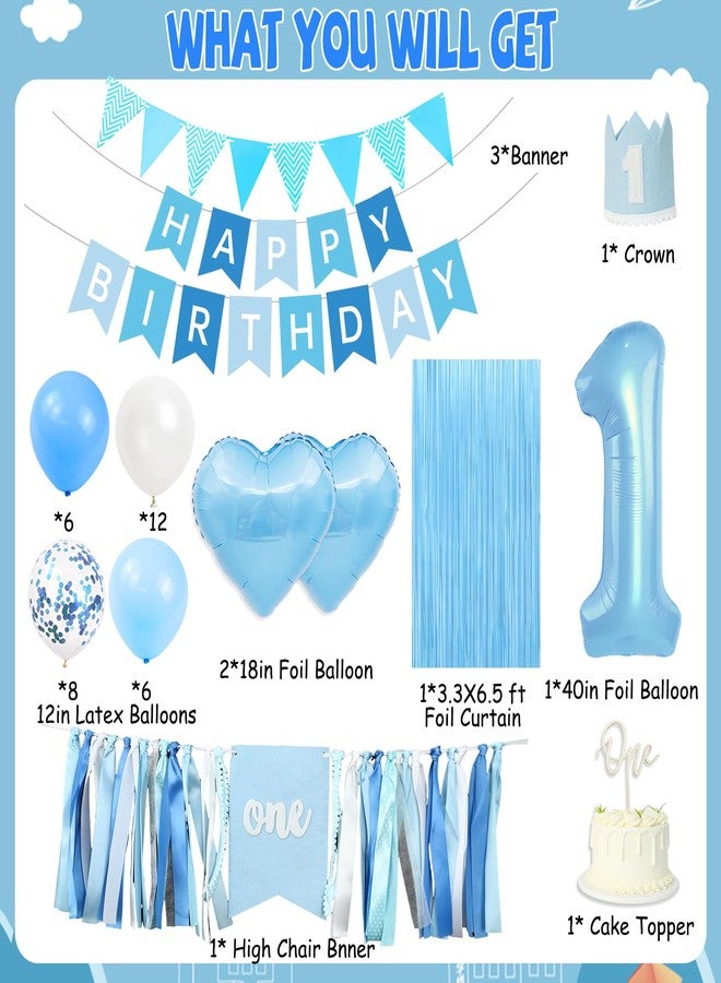 FINDRICH First Birthday Decorations for Boy, 1st Birthday Decorations Boy with High Chair Banner, Number 1 Balloon Cake Topper Crown Banner For Baby First Birthdays Decoration - Image 2