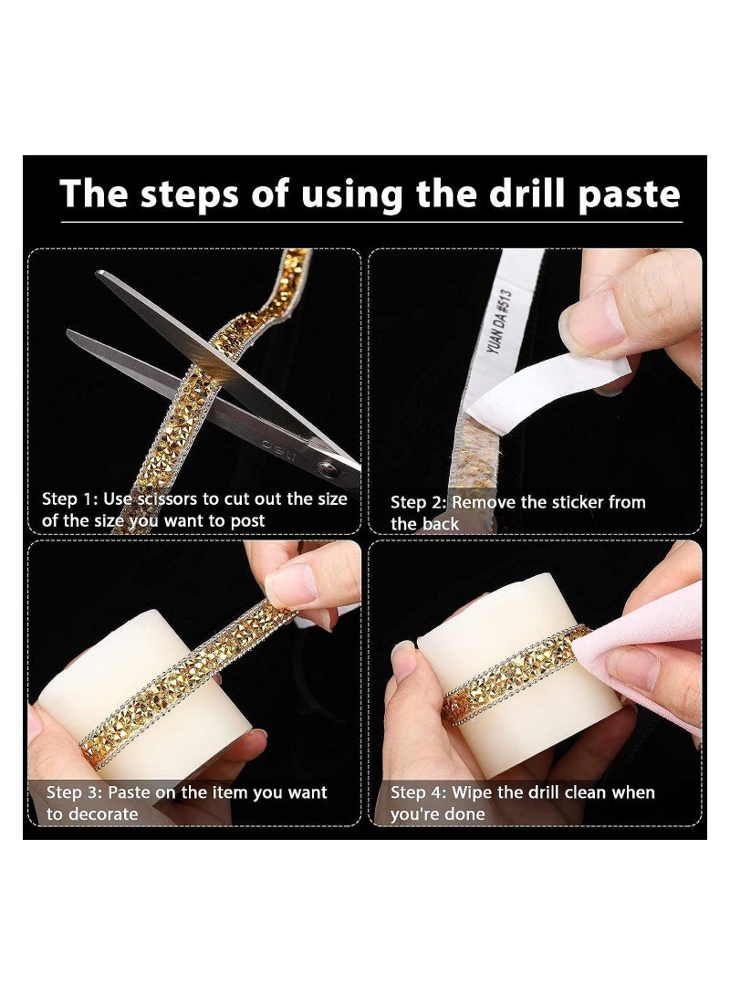 3 Yards Resin Rhinestone Self Adhesive Diamond Crystal Ribbon Roll Glitter Belt Bling for DIY Art Crafts Gold Base with Yellow 0.4 Inch  - Image 3