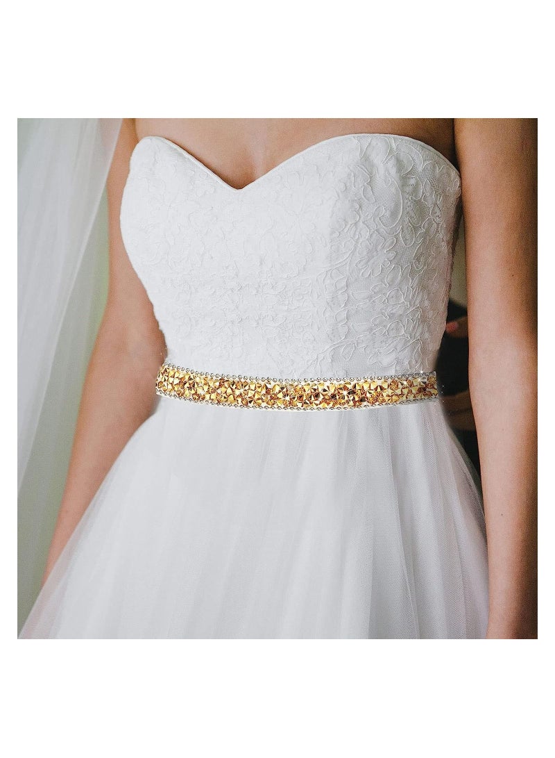 3 Yards Resin Rhinestone Self Adhesive Diamond Crystal Ribbon Roll Glitter Belt Bling for DIY Art Crafts Gold Base with Yellow 0.4 Inch  - Image 4