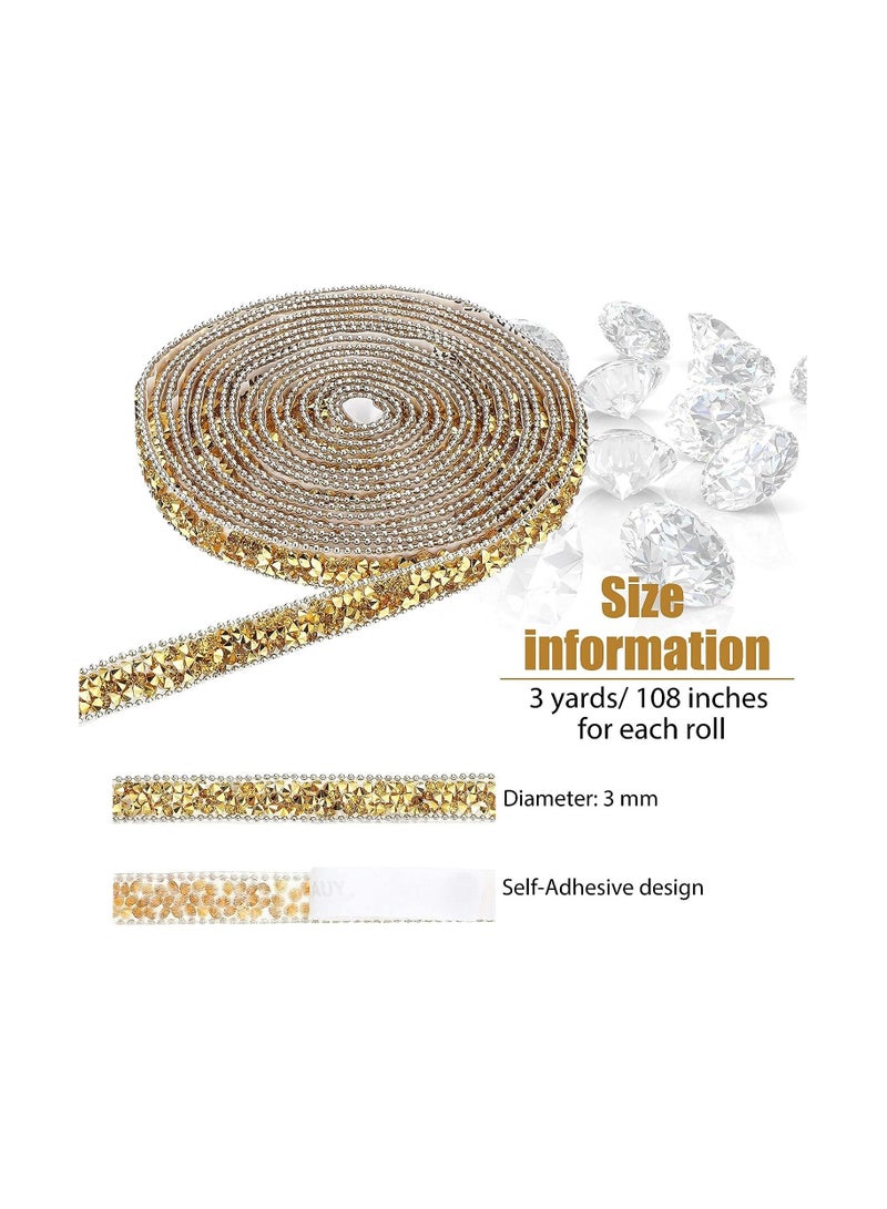 3 Yards Resin Rhinestone Self Adhesive Diamond Crystal Ribbon Roll Glitter Belt Bling for DIY Art Crafts Gold Base with Yellow 0.4 Inch  - Image 2