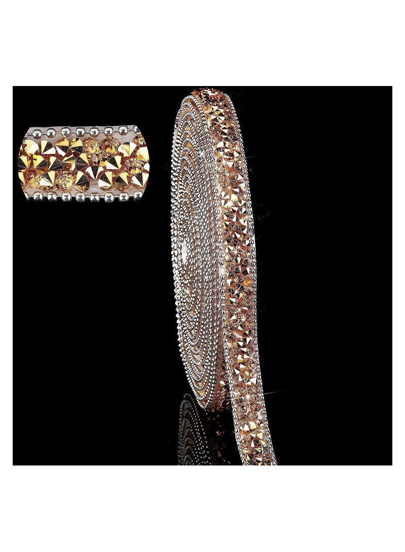 3 Yards Resin Rhinestone Self Adhesive Diamond Crystal Ribbon Roll Glitter Belt Bling for DIY Art Crafts Gold Base with Yellow 0.4 Inch  - Image 1