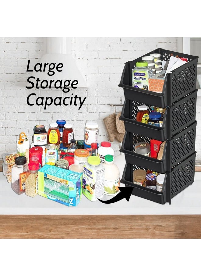 Skywin TidyFriend Stackable Storage Bins for Pantry, 4 Pack Stackable Bins For Organizing Food, Kitchen, and Bathroom Essentials (Black)  - Image 2