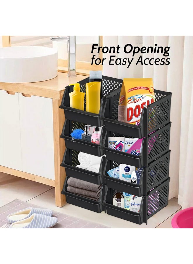 Skywin TidyFriend Stackable Storage Bins for Pantry, 4 Pack Stackable Bins For Organizing Food, Kitchen, and Bathroom Essentials (Black)  - Image 4