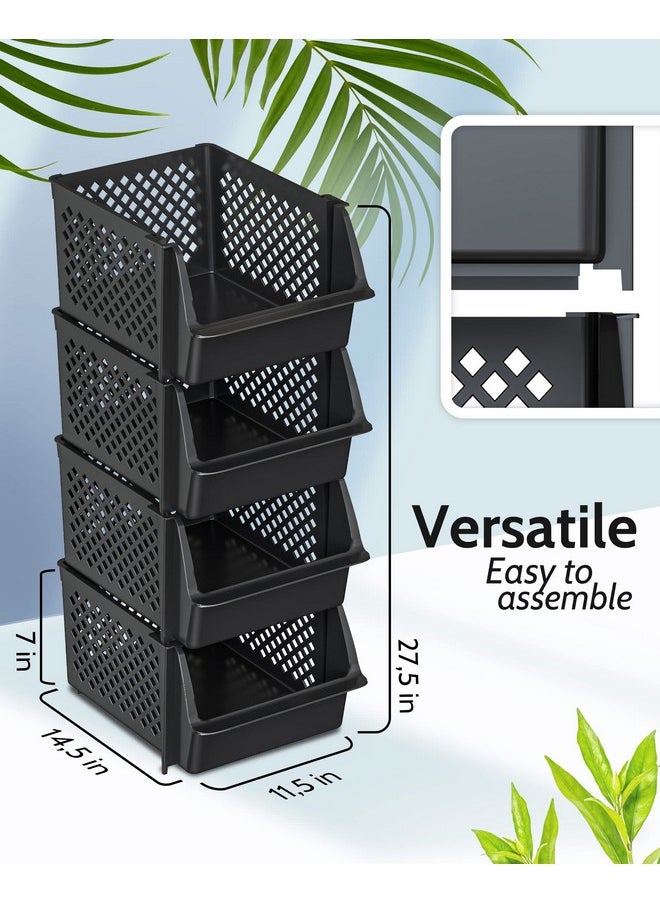 Skywin TidyFriend Stackable Storage Bins for Pantry, 4 Pack Stackable Bins For Organizing Food, Kitchen, and Bathroom Essentials (Black)  - Image 3