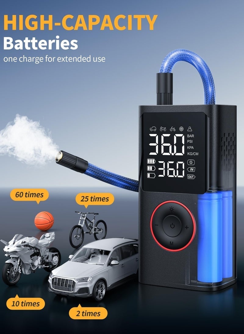 ضاغط هواء محمول 150 رطل لكل بوصة مربعة، منفاخ إطارات لاسلكي مع مقياس ضغط وضوء LED - مضخة هواء صغيرة للسيارات والدراجات النارية والدراجات الهوائية والكرات - أسود، تصميم صغير الحجم - Image 3