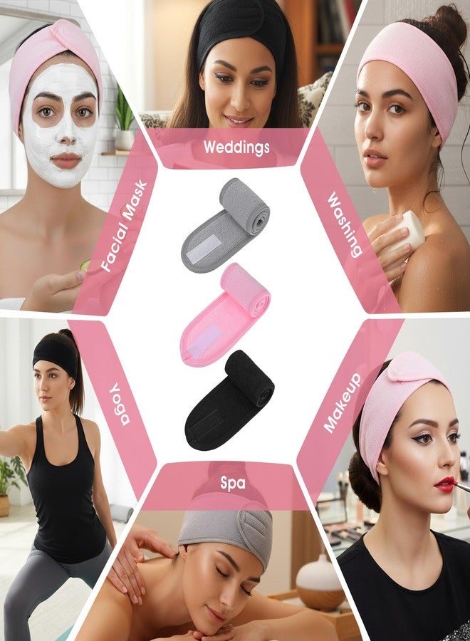 مجموعة من 3 ربطات شعر من قماش تيري من ValueBargain، ربطات شعر قابلة للتعديل للنساء، ربطات شعر من قماش تيري مانعة للانزلاق للعناية بالوجه والمكياج والاستحمام، ربطة شعر ناعمة قابلة للتمدد - Image 3