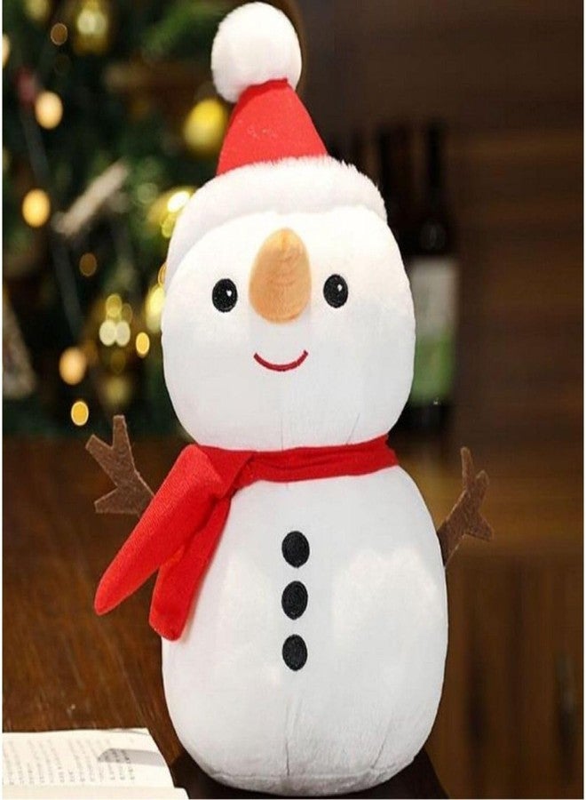 Tickles Snowman Smilling Look Soft Stuffed Plush Toy for Kids Boys & Girls Christmas Day (Size: 22 cm Color: White & Red) - Image 1