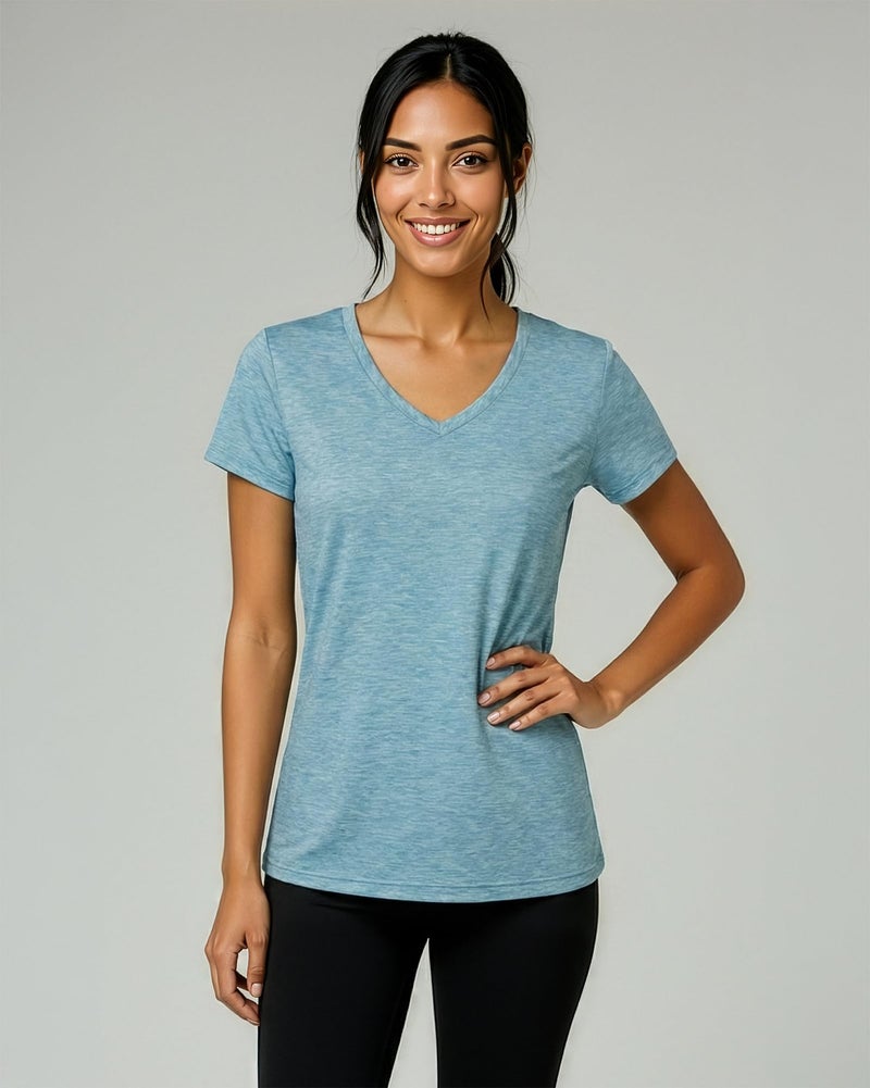 REALESSENTIALS Real Essentials 5 Pack: Women's Dry Fit Short Sleeve V Neck Workout Top - Fitness Pilates Gym Athletic Yoga T-Shirt (Plus Available), Set 4, L - Image 2