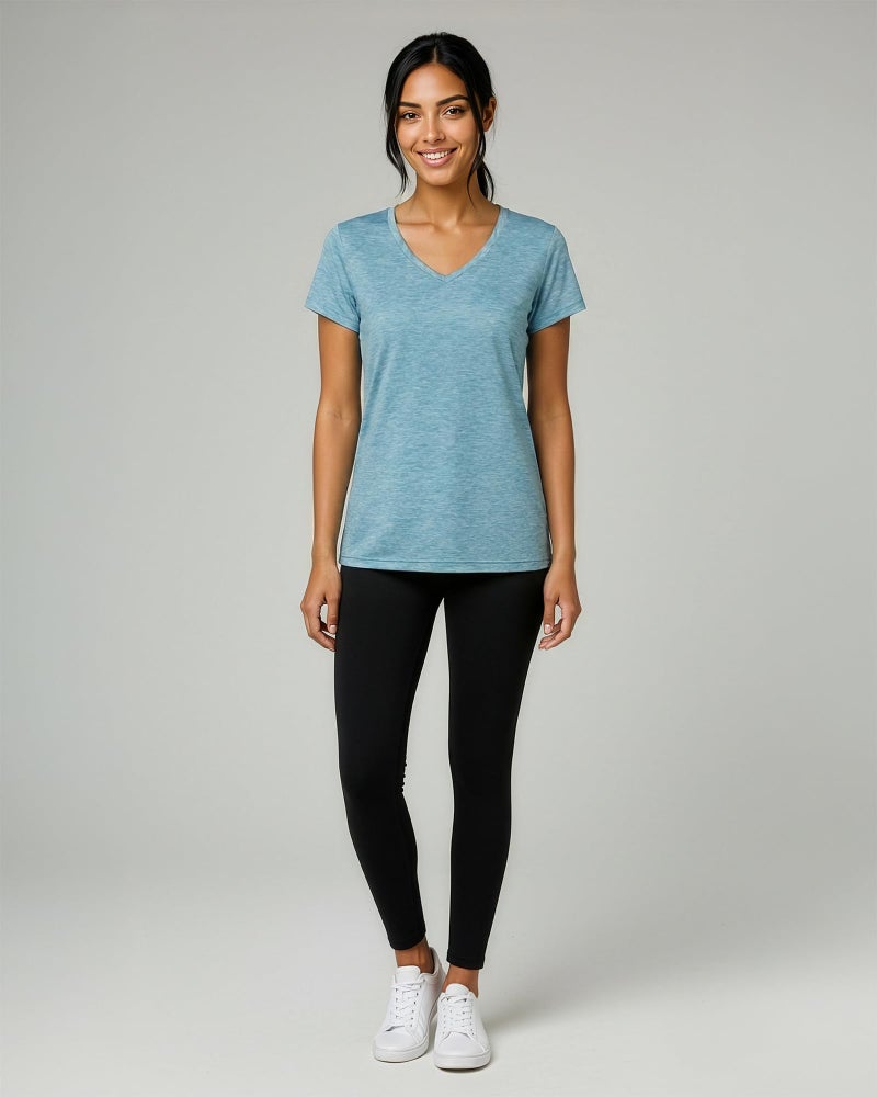 REALESSENTIALS Real Essentials 5 Pack: Women's Dry Fit Short Sleeve V Neck Workout Top - Fitness Pilates Gym Athletic Yoga T-Shirt (Plus Available), Set 4, L - Image 4