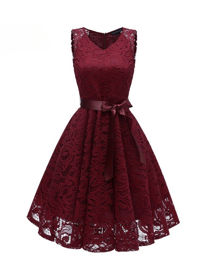 PEI  AN Lace Sleeveless A-Line Dress L36136-4 Maroon - Image 1