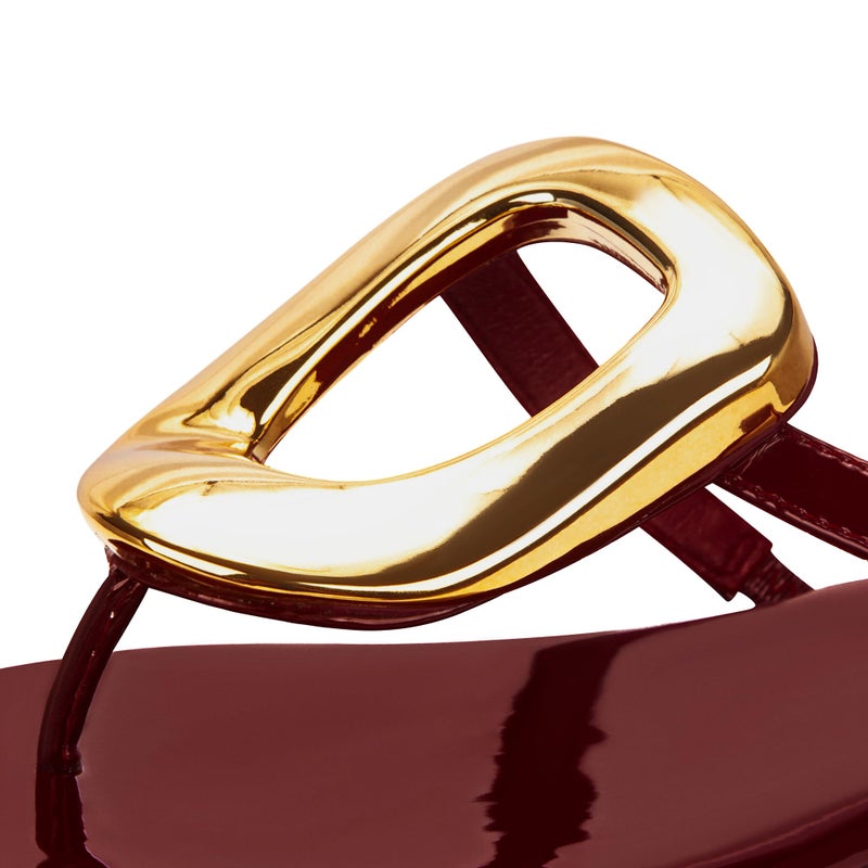 PARTY Square Toe Flip Flops Women,Fashion Designer Thong Sandals with Gold Buckle Trendy Summer Comfort Flat Sandals,BURGUNDY PU-9 - Image 4