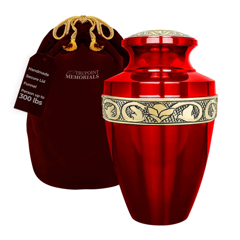 Trupoint Memorials Extra Large Urn for Ashes Adult Male or Female Up to 300 lbs  Cremation Urns for Human Ashes Funeral Memorial Urns for Men  Women  Grecian Red Gold