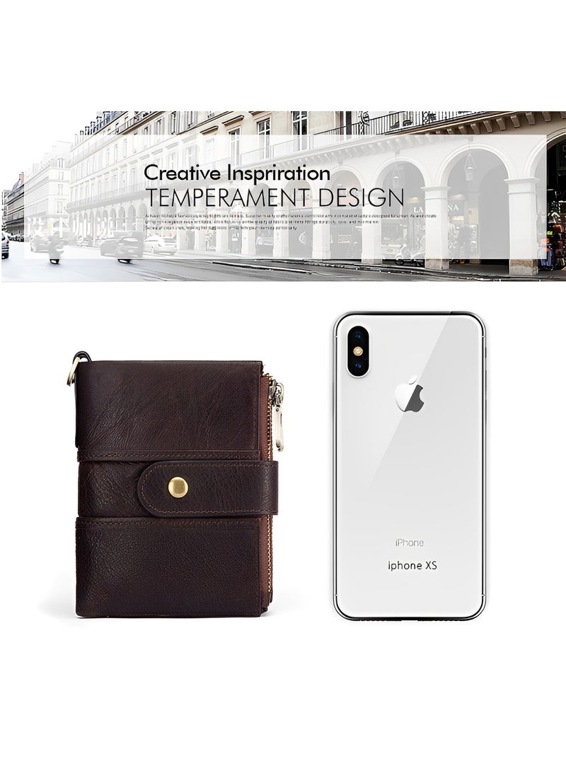 REOCLE Men's Wallet with Chain Genuine Leather Purse with RFID Radio Frequency Identification & Multiple Card Slots & Anti-Theft Chain & Multi-functional Zip Coin Pocket  - Image 5
