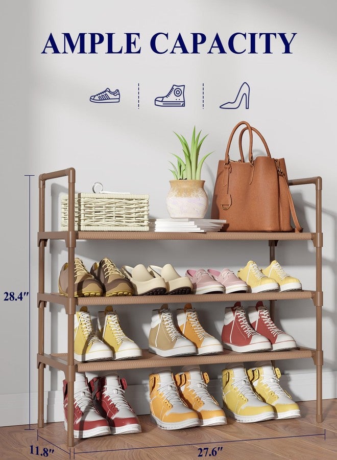 Kitsure Shoe Rack - 3-Tier Shoe Organizer, Shoe Rack for Closet, Entryway, Bedroom, Easy- Assembly Storage Shelf with Side Handles, 27.6" x 11.8" x 28.4", Brown - Image 2