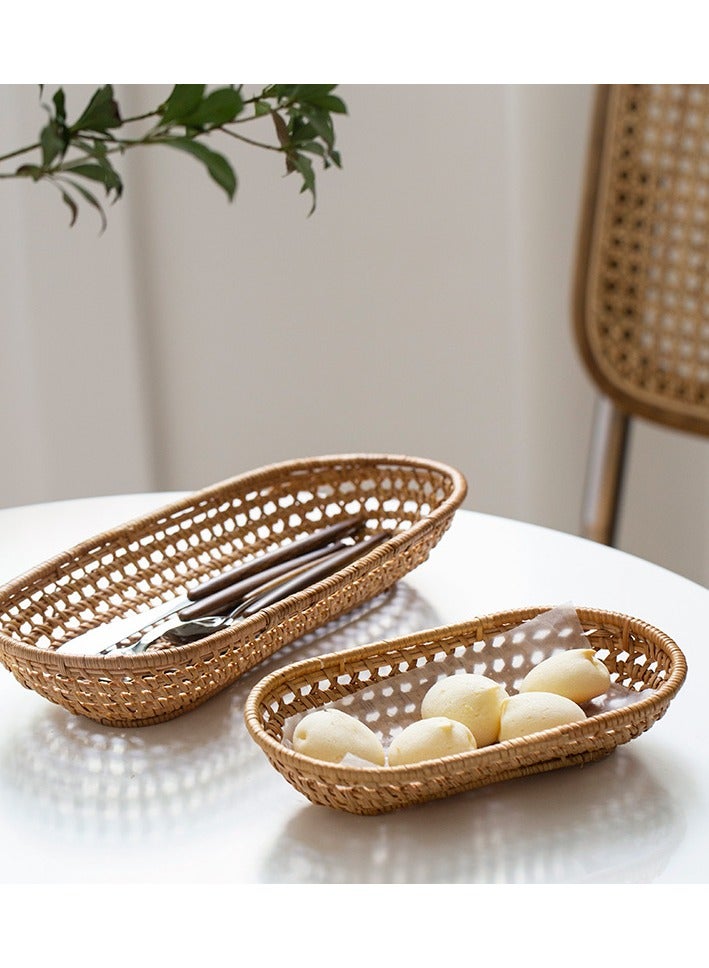 Handmade rattan towel tray storage basket living room dining table knife and fork chopstick box dessert snack fruit basket  - Image 5