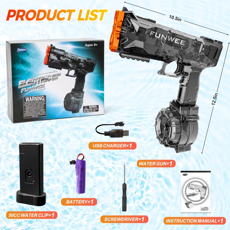 Funwee 2025 New Upgrade Electric Water Guns for Adult Kid, Light Up Strongest Full Auto Watergun High Capacity 500+ Water Blaster, 26-30 FT Range Powerful Classic Water Squirt, Outdoor Pool Water Toy - Image 5