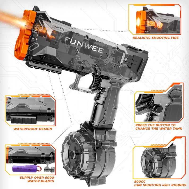Funwee 2025 New Upgrade Electric Water Guns for Adult Kid, Light Up Strongest Full Auto Watergun High Capacity 500+ Water Blaster, 26-30 FT Range Powerful Classic Water Squirt, Outdoor Pool Water Toy - Image 3