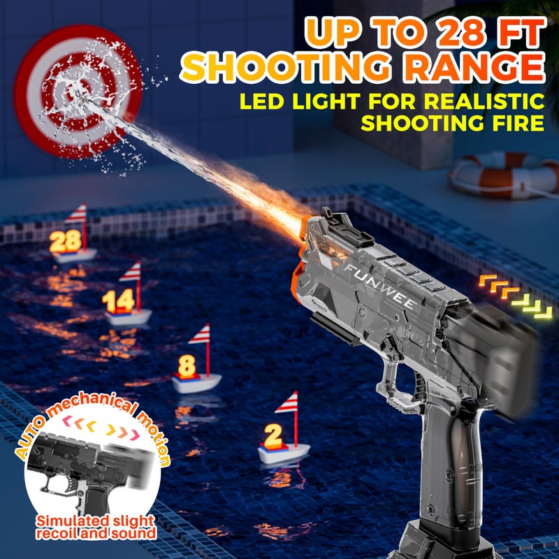 Funwee 2025 New Upgrade Electric Water Guns for Adult Kid, Light Up Strongest Full Auto Watergun High Capacity 500+ Water Blaster, 26-30 FT Range Powerful Classic Water Squirt, Outdoor Pool Water Toy - Image 2