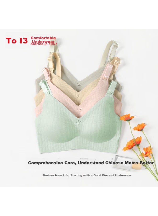 hongdou Red Bean Nursing Bra Without Steel Ring Jelly Strip Open Breastfeeding Buckle Lining Pulling Full Coverage Anti-Spill Cup Through Cup Bra - Image 3
