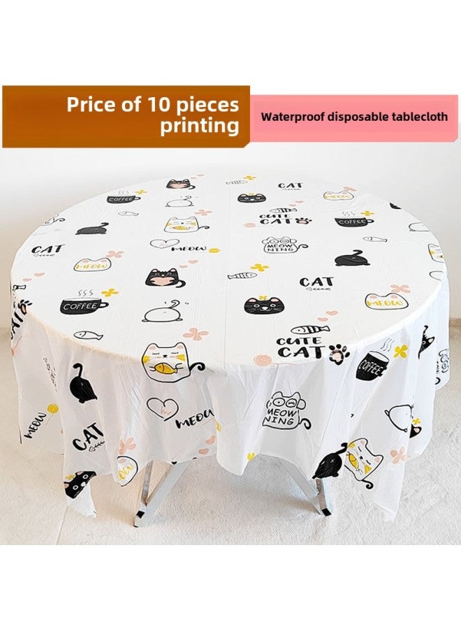 10 Price Disposable Tablecloth Ins Cyber Celebrity Small Fresh Printed Dining Cloth Thickened Plastic Household Square Tablecloth-Color:1.8x 1.8 M Complete Golden Life 10 Sheets/bag - Image 4