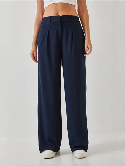 Bianco Lucci LUCCI Wide Leg Pleated Pants with Hook and Loop Closure