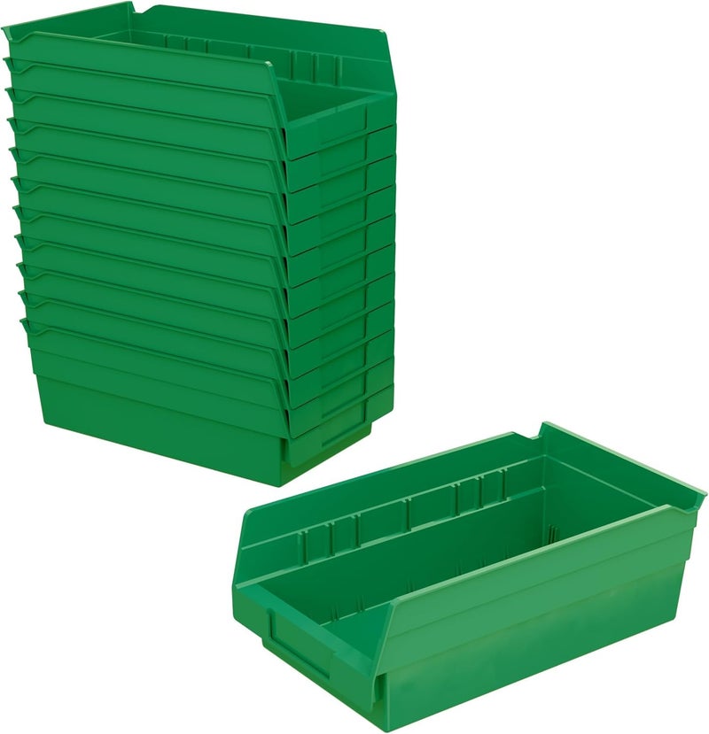 AkroMils 30130 Plastic Shelf Bins Heavy Duty Storage Bins for Garage Closet and Drawer Organization 12Inch x 612Inch x 4Inch Green 12Pack