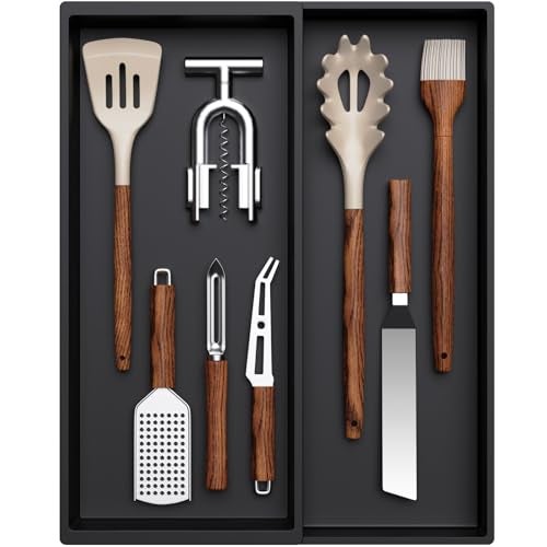 Lifewit Utensil Organizer for Kitchen Drawer, Expandable Cooking Silverware Tray, Adjustable Cutlery Flatware Holder, Plastic Spatula Tools Storage Divider, 12.9 x 16.1", Black - Image 1