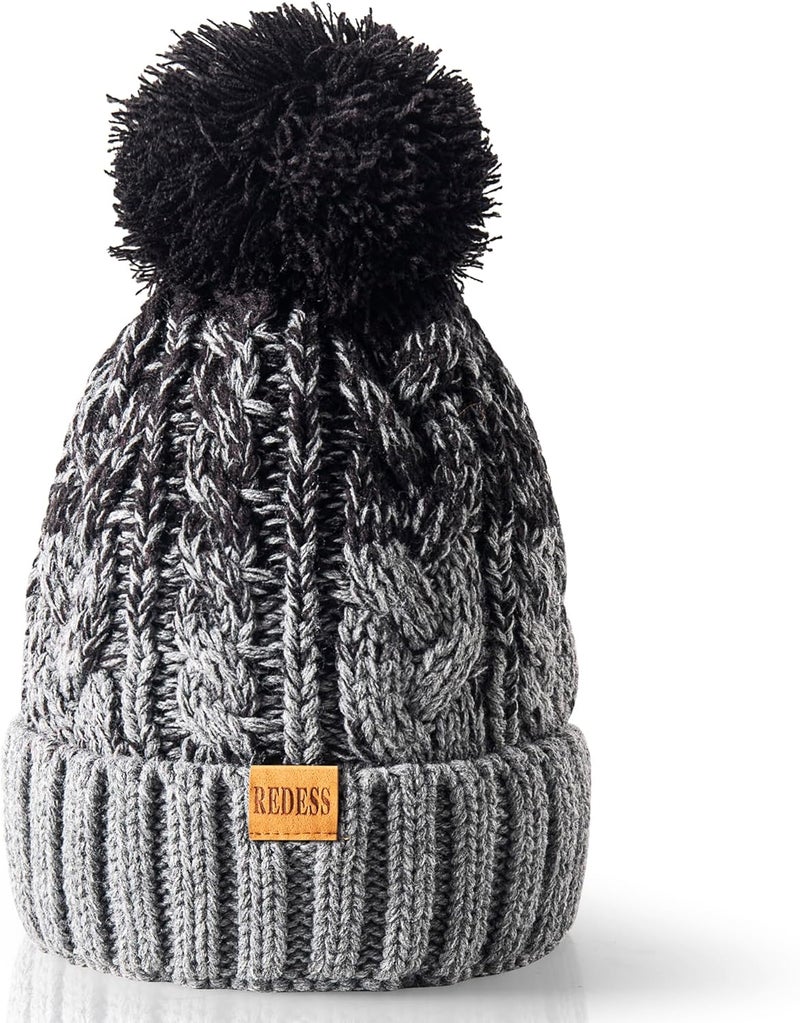 REDESS Women Winter Pompom Beanie Hat with Warm Fleece Lined, Thick Slouchy Snow Knit Skull Ski Cap - Image 1