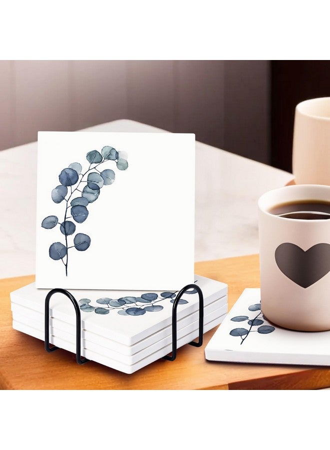 Kuber Industries Kuber Industries Set of 6 Diatomite Blueberry Print Square Coasters with Cork Steel Holder Stand for Hot Pots - Water Absorbent Tea Cup & Water Glass Cover Top Lid | White-SOV004-07  - Image 1