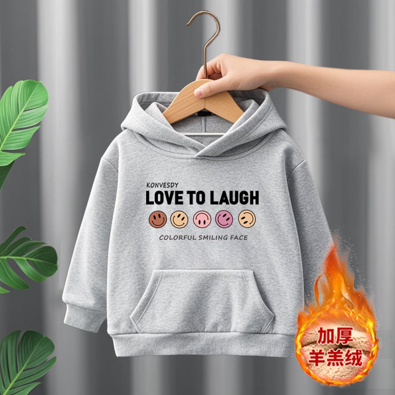 Explosions Pure Cotton Fleece-Lined Thickened Hooded Sweat Korean Style Children'S Boys And Girls Comfortable Top - Image 1
