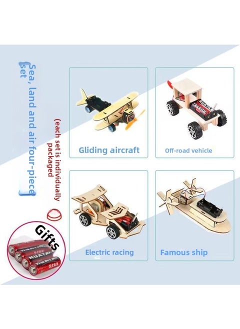 Physics And Electricity Experimental Equipment, Scientific Experiment Set, Science And Technology Small Production, Small Inventions, Handmade DIY Materials, Teaching Aids-Specification:Sea, Land And Air 4-piece Set [2 Pairs Of Batteries Included]