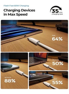 TREYO USB C to USB C High-Speed Braided Charging Cable, 1M 60W Power Delivery, Type C PD Fast Charging Cord, Compatible with iPhone 15 Series, iPad Mini/Pro, MacBook Pro/Air, White - Cutting-Edge Technology for Lightning-Fast Charging  - Image 3