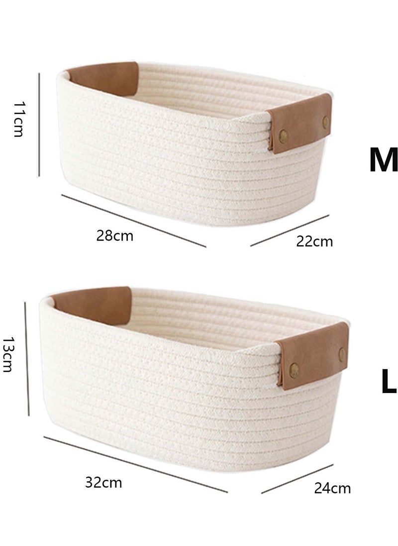 Cuken Storage Basket, Storage Baskets for Shelves Organizer, Cotton Rope Baskets for Storage, Woven Basket for Toys, Towel Baskets for Bathroom Set of 2(White, L, M)  - Image 2
