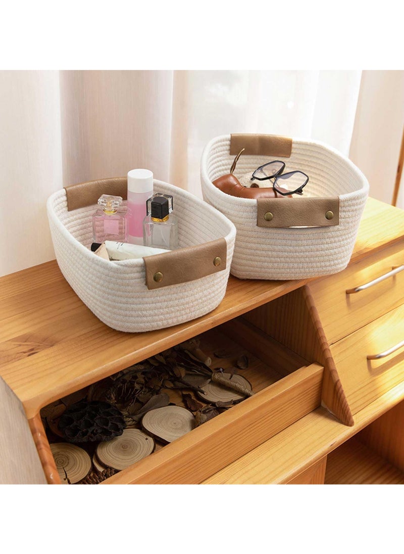 Cuken Storage Basket, Storage Baskets for Shelves Organizer, Cotton Rope Baskets for Storage, Woven Basket for Toys, Towel Baskets for Bathroom Set of 2(White, L, M)  - Image 3
