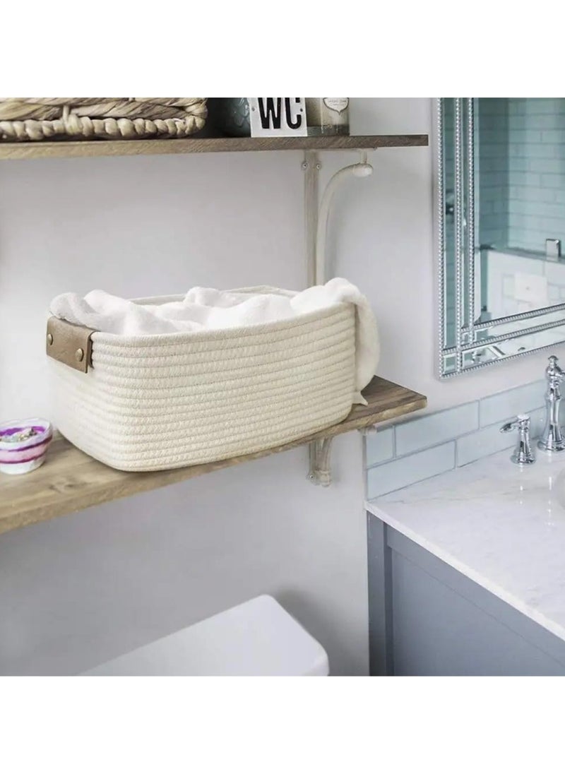 Cuken Storage Basket, Storage Baskets for Shelves Organizer, Cotton Rope Baskets for Storage, Woven Basket for Toys, Towel Baskets for Bathroom Set of 2(White, L, M)  - Image 5