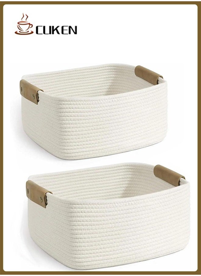 Cuken Storage Basket, Storage Baskets for Shelves Organizer, Cotton Rope Baskets for Storage, Woven Basket for Toys, Towel Baskets for Bathroom Set of 2(White, L, M)  - Image 1