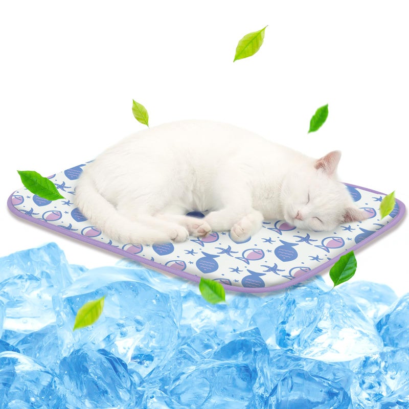 NWK Pet Cooling Mat -Q-Max>0.345 Ice Silk Cooling Mat for Dogs & Cats Portable & Washable Pet Cooling Blanket, Car Seats, Beds for Summer (Purple Fish, 20'' X 16'' X 0.3'') - Image 1