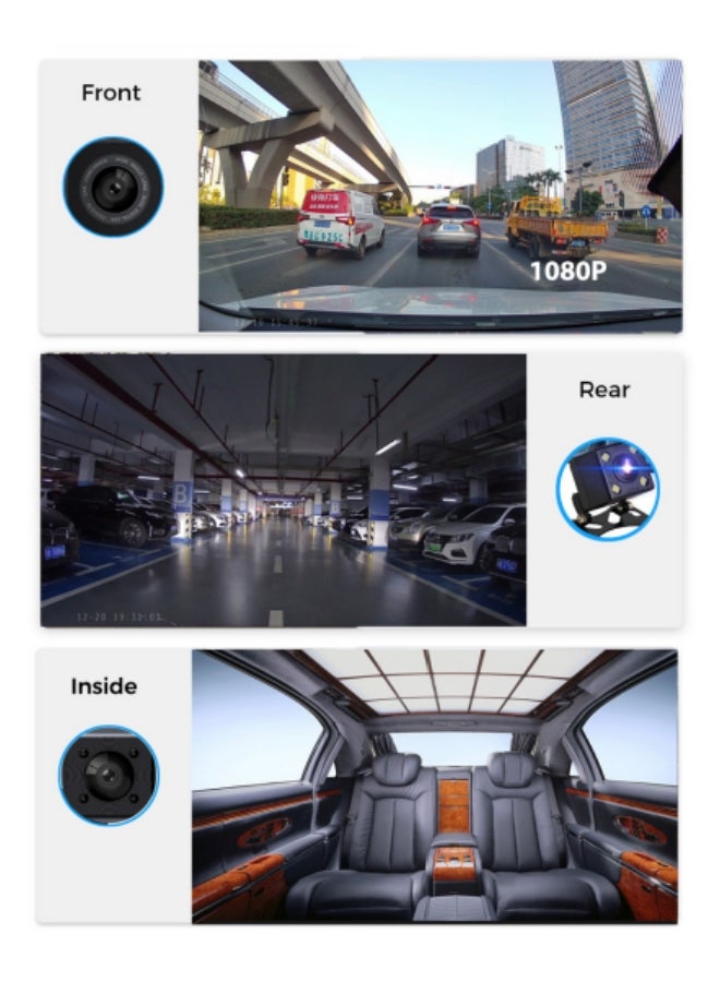 Generic Three Cameras Smart Dash Cam Pro Plus Sets 1MP Resolution/Free Wifi / 24-hours Parking Monitor / 170 Degree Wide View Angle  - Image 5