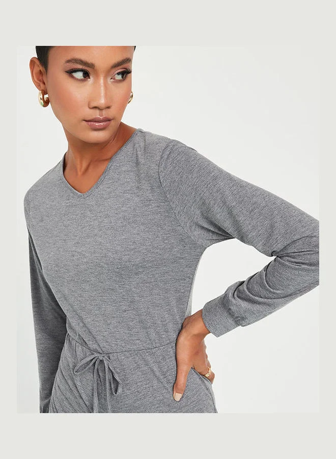 Styli Wide Leg Jersey Jumpsuit with Tie String Waist