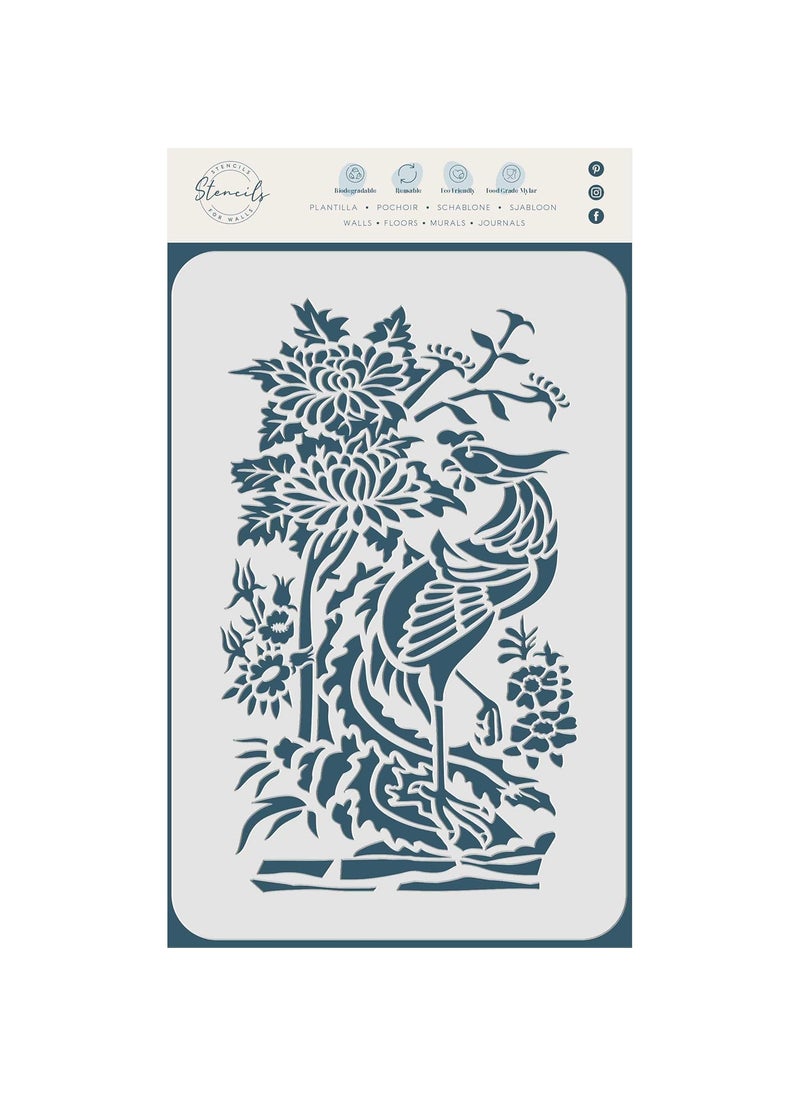 Usnyabni Oriental Pheasant Stencil, 8 x 14 inch (L) - Traditional Asian Chinese Bird with Flowers Stencils for Painting Template  - Image 2