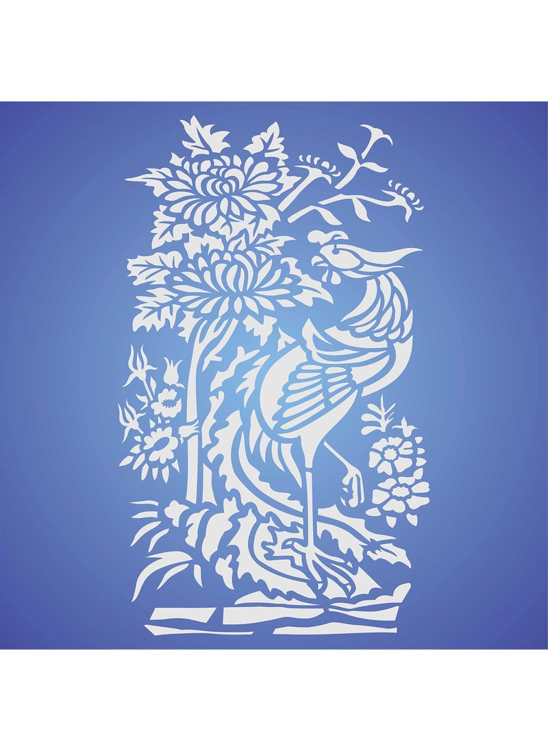 Usnyabni Oriental Pheasant Stencil, 8 x 14 inch (L) - Traditional Asian Chinese Bird with Flowers Stencils for Painting Template  - Image 5