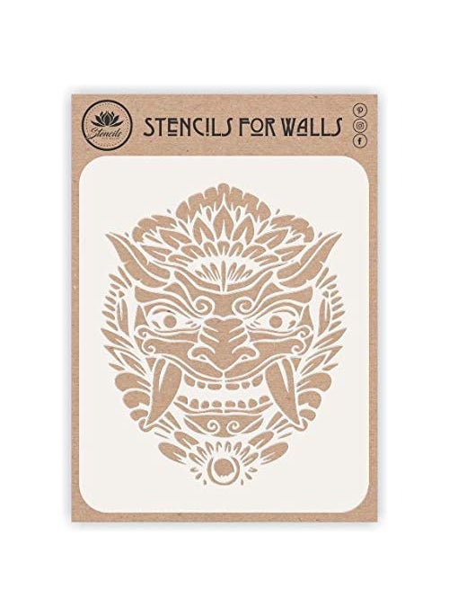 Usnyabni Barong Mask Stencil, 10 x 12.5 inch (L) - Balinese Mythology Panther-Like Creature of Bali Indonesian Stencils Template for Painting  - Image 2