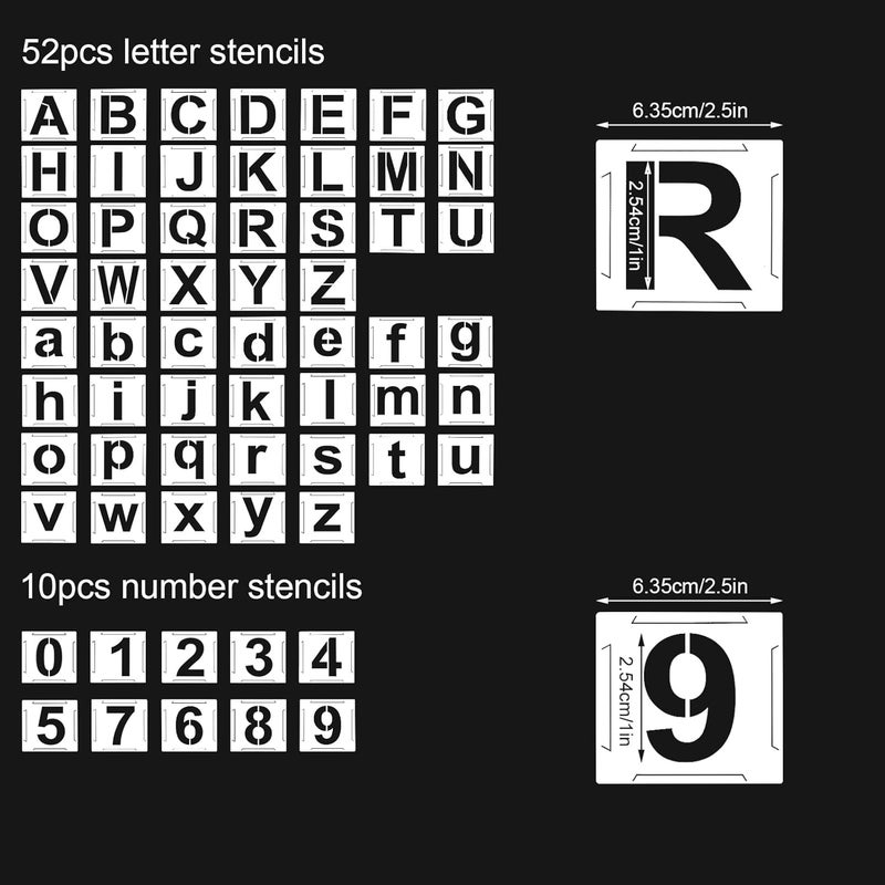 AIEX 62pcs Letter Number Stencils, Reusable Plastic Letter Number Template Alphabet Stencil Interlocking Letter Stencils Letter Stencils for Painting on Wood and Art Project Craft Decoration (1 inch)