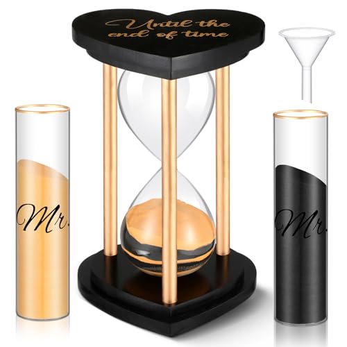 Anglechic Unity Sand for Wedding Ceremony Set Include Wooden Unity Hour Glass 2 Vase 2 Bag Sand 1 Funnel for Wedding Engagement Anniversary Table Decorations (Black Gold,Retro) - Image 1