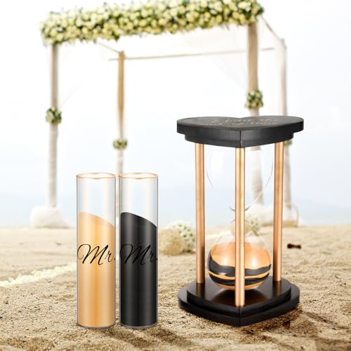 Anglechic Unity Sand for Wedding Ceremony Set Include Wooden Unity Hour Glass 2 Vase 2 Bag Sand 1 Funnel for Wedding Engagement Anniversary Table Decorations (Black Gold,Retro) - Image 4