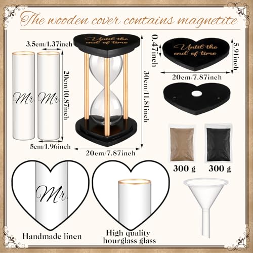 Anglechic Unity Sand for Wedding Ceremony Set Include Wooden Unity Hour Glass 2 Vase 2 Bag Sand 1 Funnel for Wedding Engagement Anniversary Table Decorations (Black Gold,Retro) - Image 3