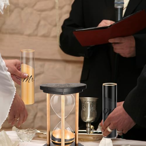 Anglechic Unity Sand for Wedding Ceremony Set Include Wooden Unity Hour Glass 2 Vase 2 Bag Sand 1 Funnel for Wedding Engagement Anniversary Table Decorations (Black Gold,Retro) - Image 2