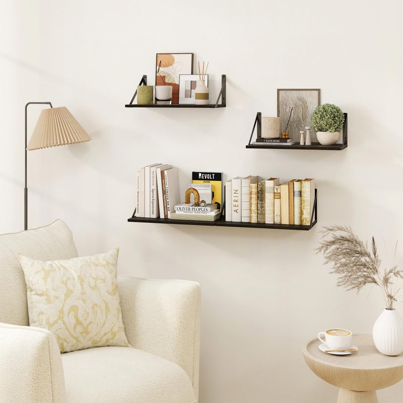 Heimlove Black Deep Floating Shelves for Wall, 16W x 8D Wood Wall Shelves Set of 2, Wide Floating Bookshelf for Living Room, Kitchen, Office, Bedroom and Decor Storage, with Metal Bracket - Black - Image 5