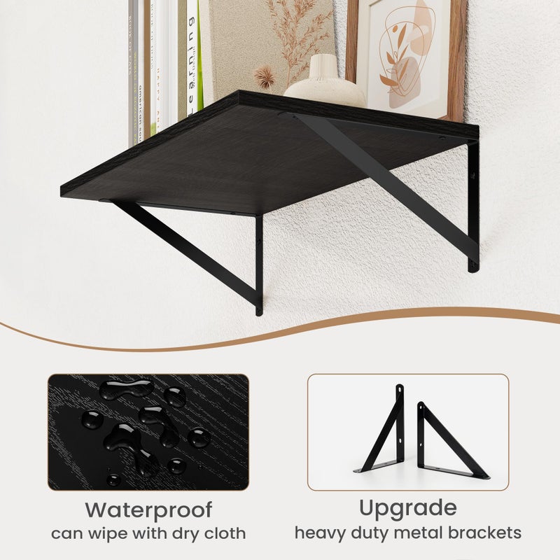Heimlove Black Deep Floating Shelves for Wall, 16W x 8D Wood Wall Shelves Set of 2, Wide Floating Bookshelf for Living Room, Kitchen, Office, Bedroom and Decor Storage, with Metal Bracket - Black - Image 3
