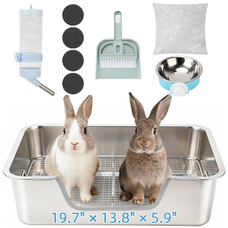 BWOGUE Large Stainless Steel Rabbit Litter Box with Sifting Tray, Steel Grids Bunny Litter Box, Rabbit Potty Pan for Adult Guinea Pigs, Chinchillas, Ferrets, Squirrels, Easy to Clean, Odor Control - Image 1